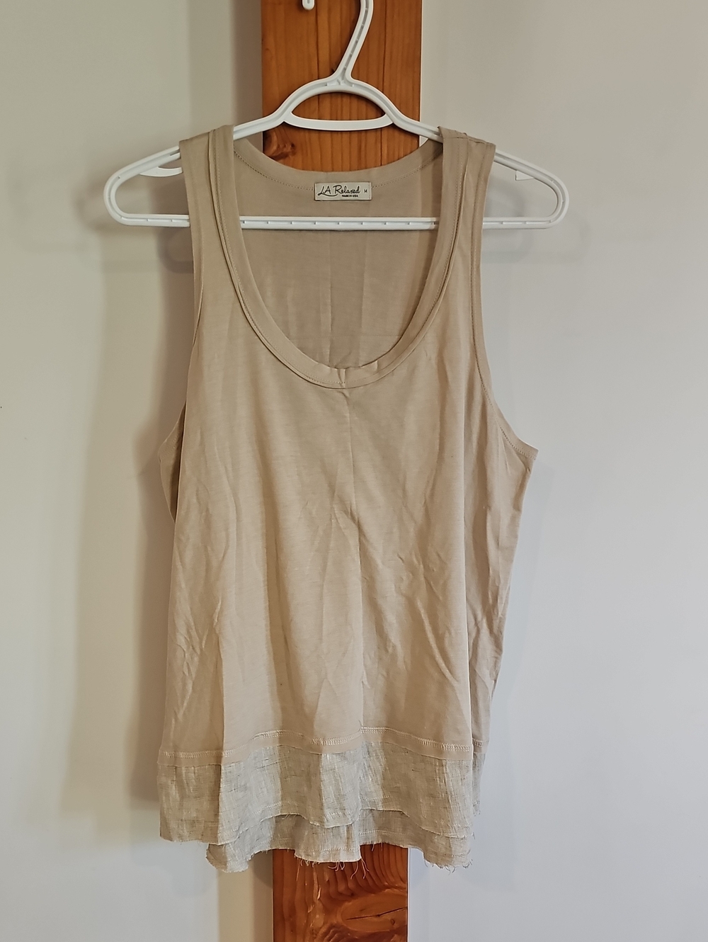 LA Relaxed Neutral Scoop Neck Tank with Linen Layered Hem
